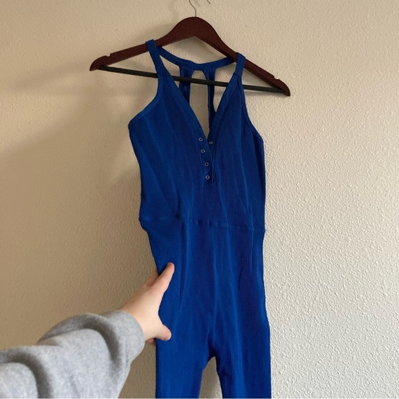 Free People Movement Women's Blue Ribbed Jumpsuit Size M - Picture 6 of 10